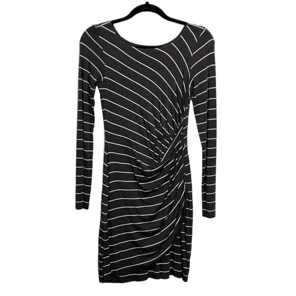Bailey 44 Grey and White Striped Long sleeve bodycon Ruched dress size small - Picture 1 of 8